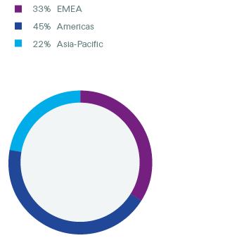 Net premiums earned and fee income by region (pie chart)