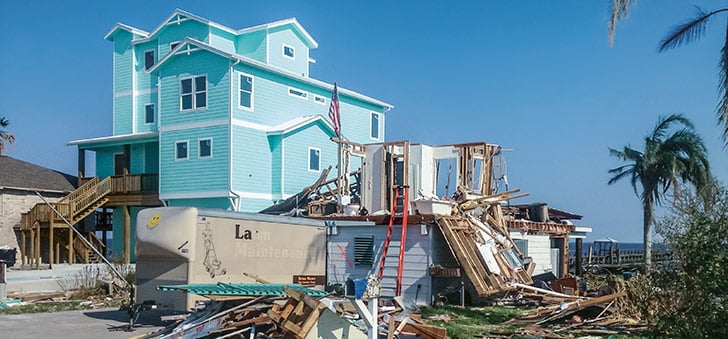 Damaged house after in Rockport, Texas, after hurricane Harvey (photo)