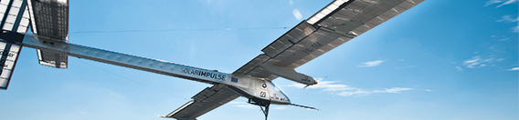 Solar Impulse in flight. The solarpowered aircraft has the wingspan of an Airbus A340 and the weight of a family car.