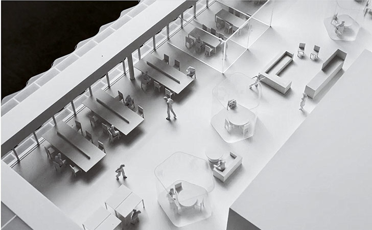 Model of an open workspace at Swiss Re Next in Zurich (photo)