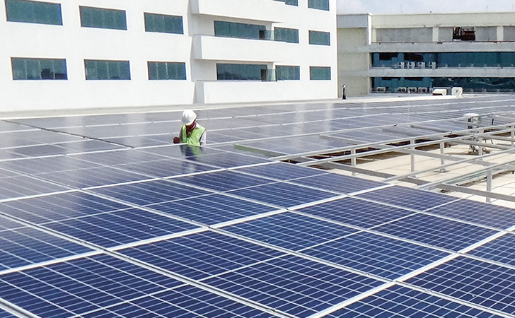 Solar power plant constructed on the roof of the new Bangalore office (photo)