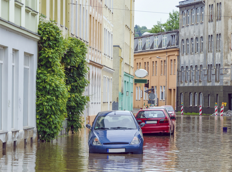Flooded street in a german city (photo)